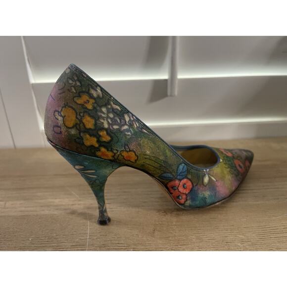 VTG Town Fair 1950s 1960s Pumps High Heels Stilettos Sz 7 Floral Printed - Picture 8 of 13